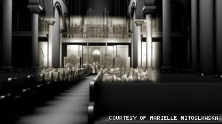 Archival footage from the 1950s is projected onto a virtual model of the Grey Nuns Mother House, which was built by famed architect Victor Bourgeau between 1871 and 1885. 